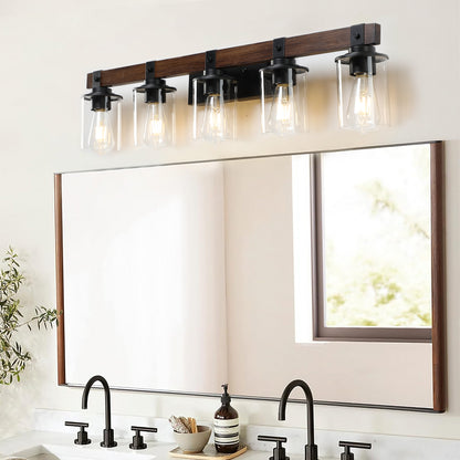 35" 5-Light Farmhouse Vanity Light with Wood Accent - view 2