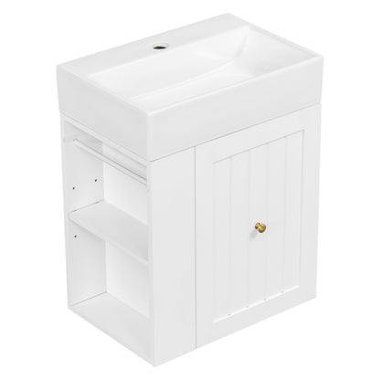 20" White Wall-Mounted Bathroom Vanity with Ceramic Sink