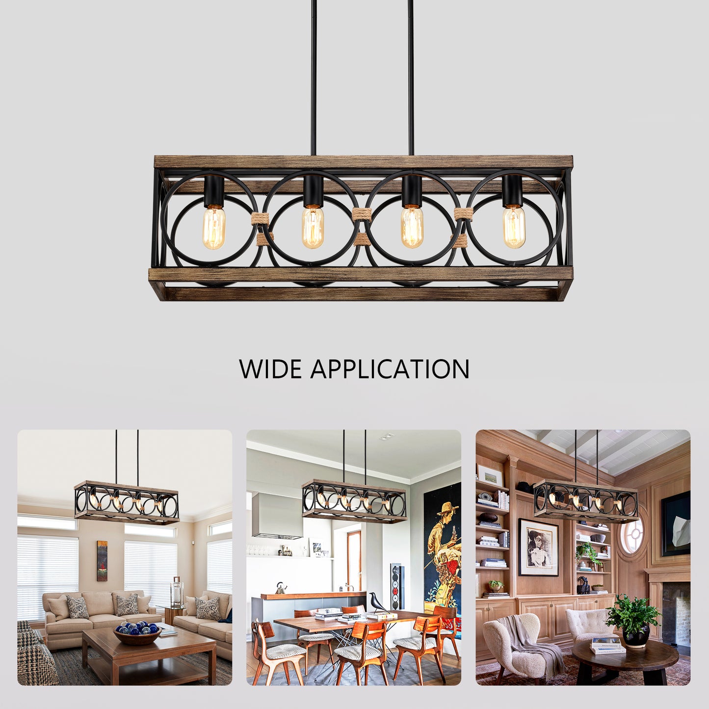 31.6" 4-Light Wood & Black Farmhouse Chandelier - view 9