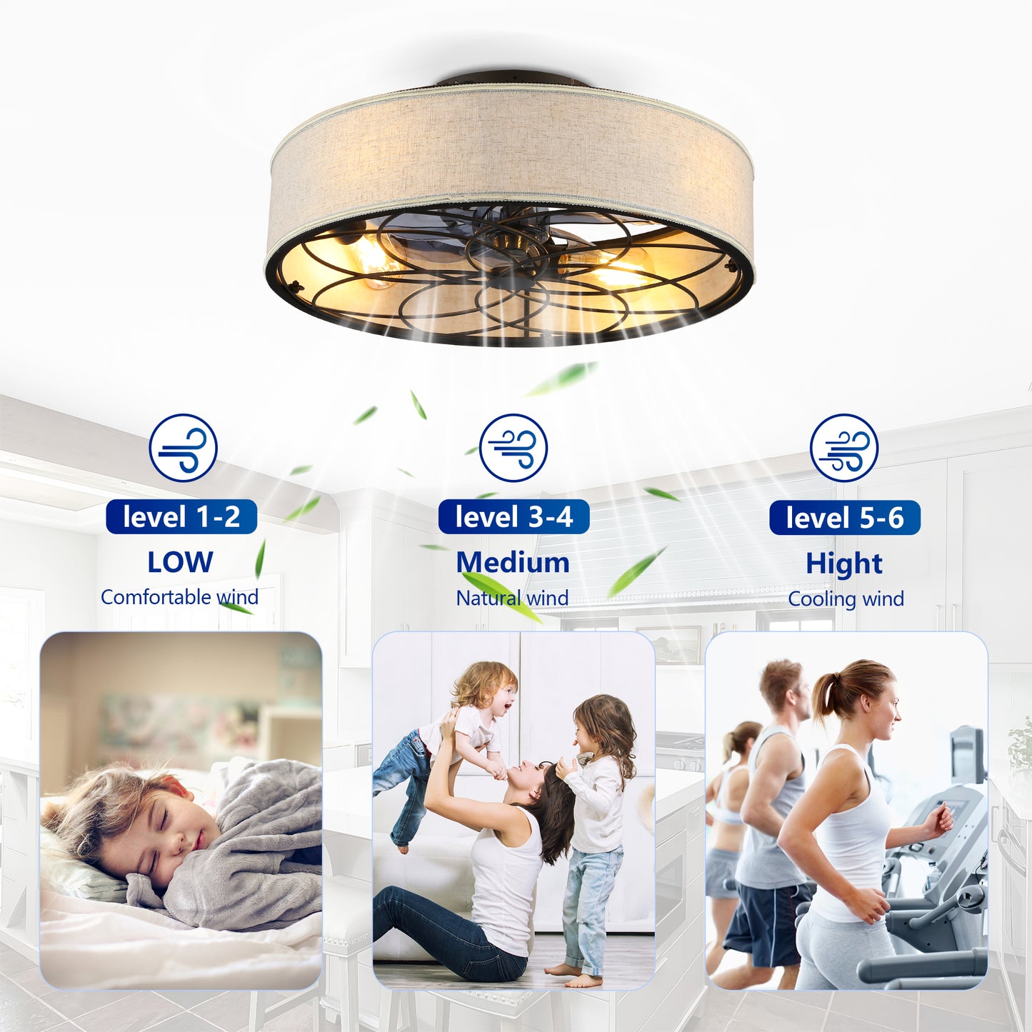 20" Farmhouse Fabric Bladeless Ceiling Fan with Remote - view 13