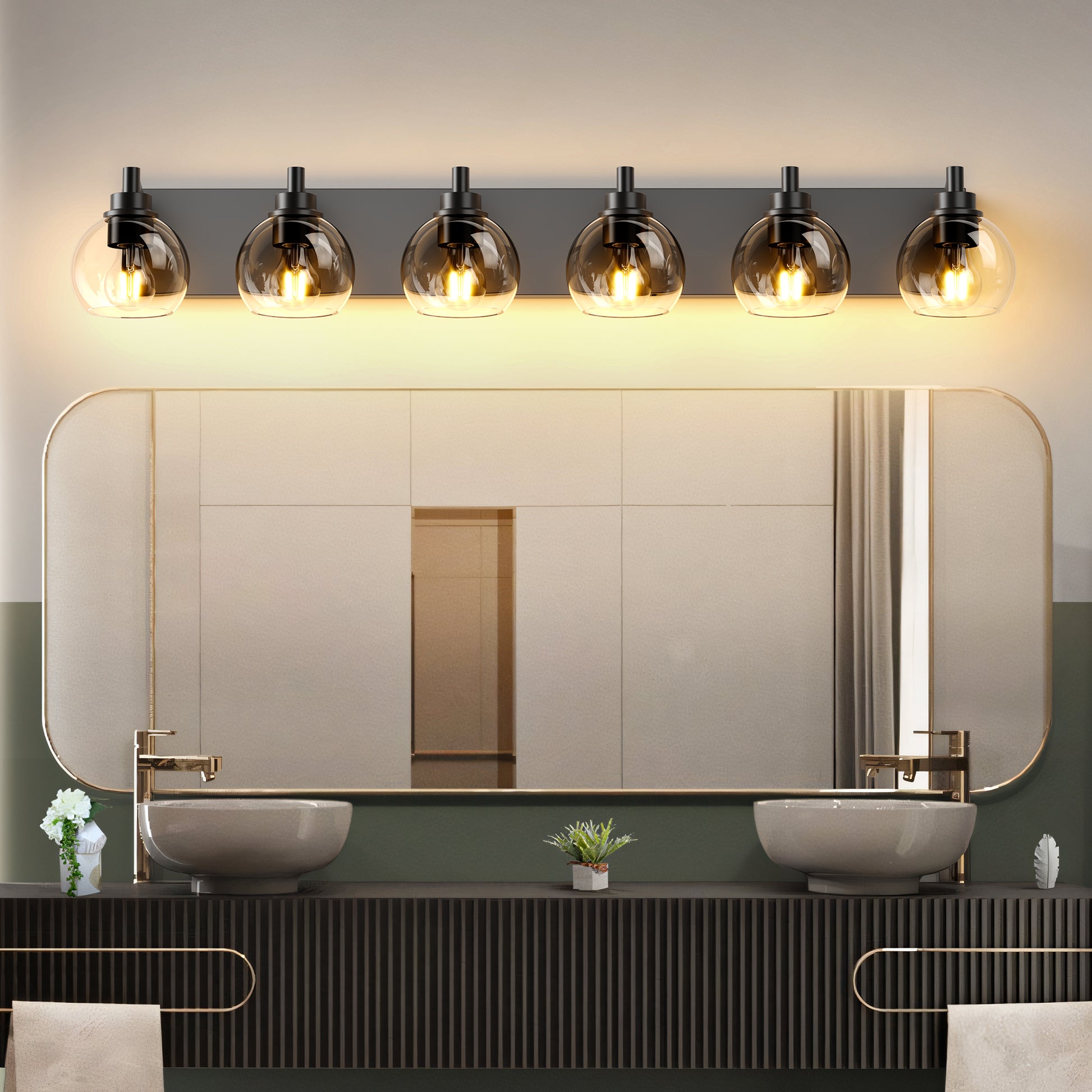 6-Light Black Farmhouse Vanity Light with Glass Shade - view 3