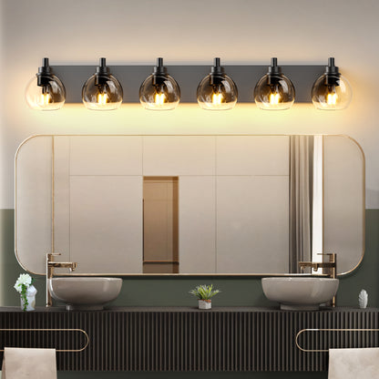 6-Light Black Farmhouse Vanity Light with Glass Shade - view 3