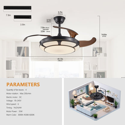 42" Black Retractable Ceiling Fan with Remote - view 9