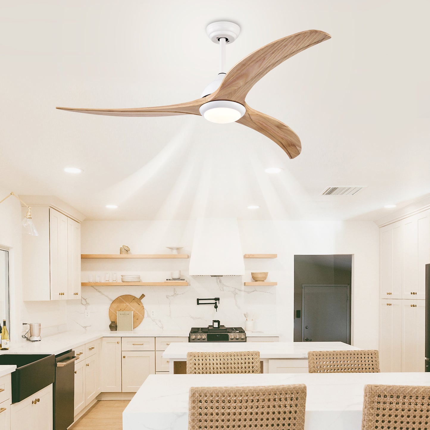 52" Matte White Solid Wood Ceiling Fan with Remote - view 5