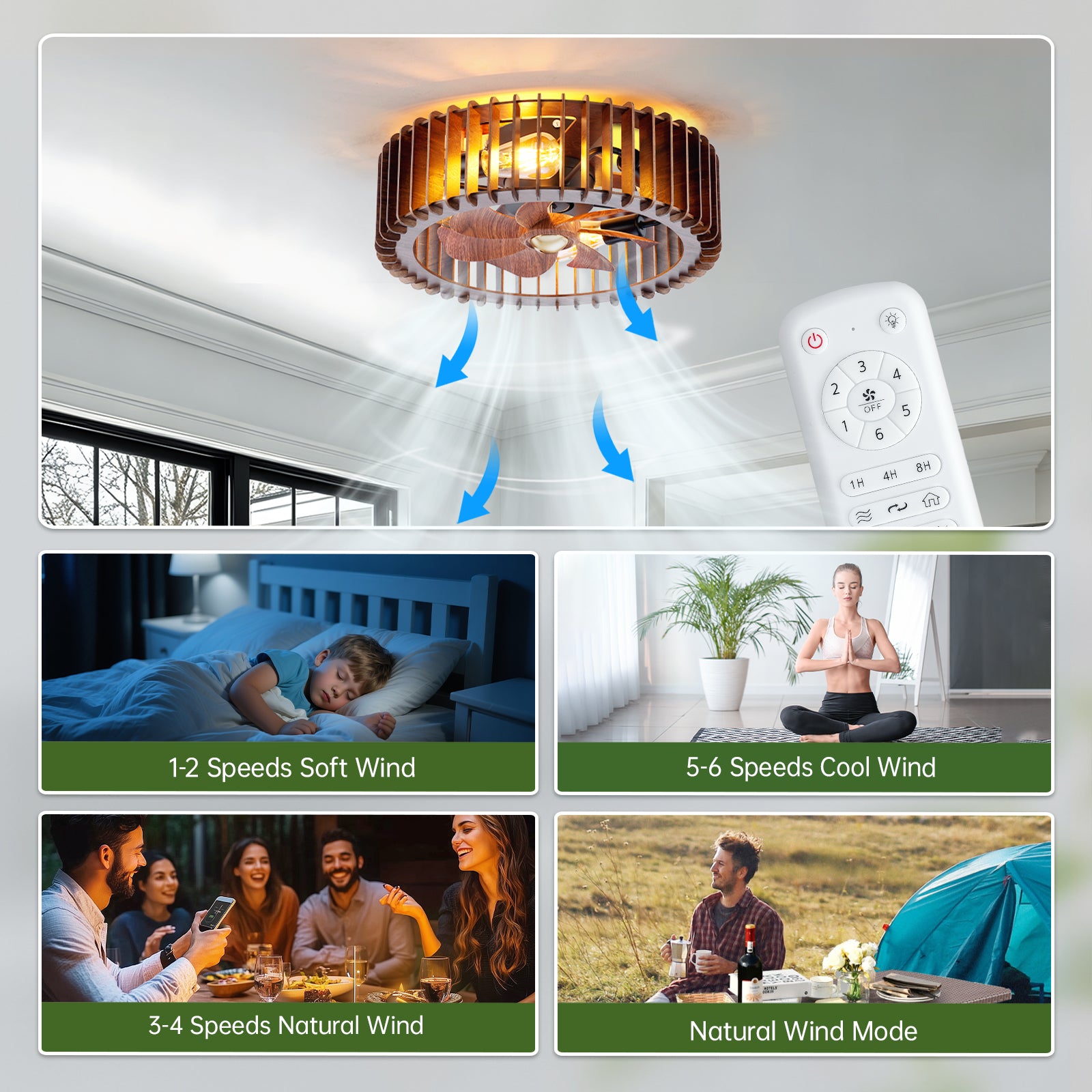 20" Walnut Caged Fandelier Ceiling Fan with Remote - view 4