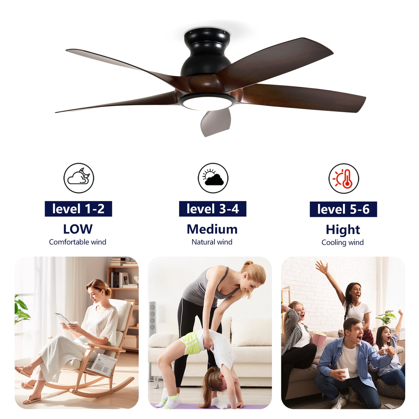 56" Matte Black & Wood Ceiling Fan with Remote - view 11