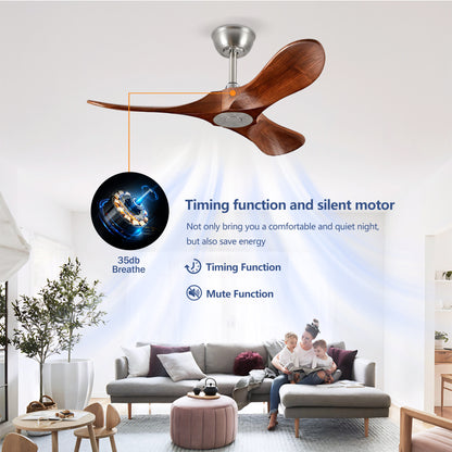 36" Satin Nickel Walnut Wood Ceiling Fan with Remote - view 14