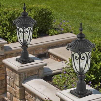 24"H Vintage Black Outdoor Post Light with Bubble Glass - view 3