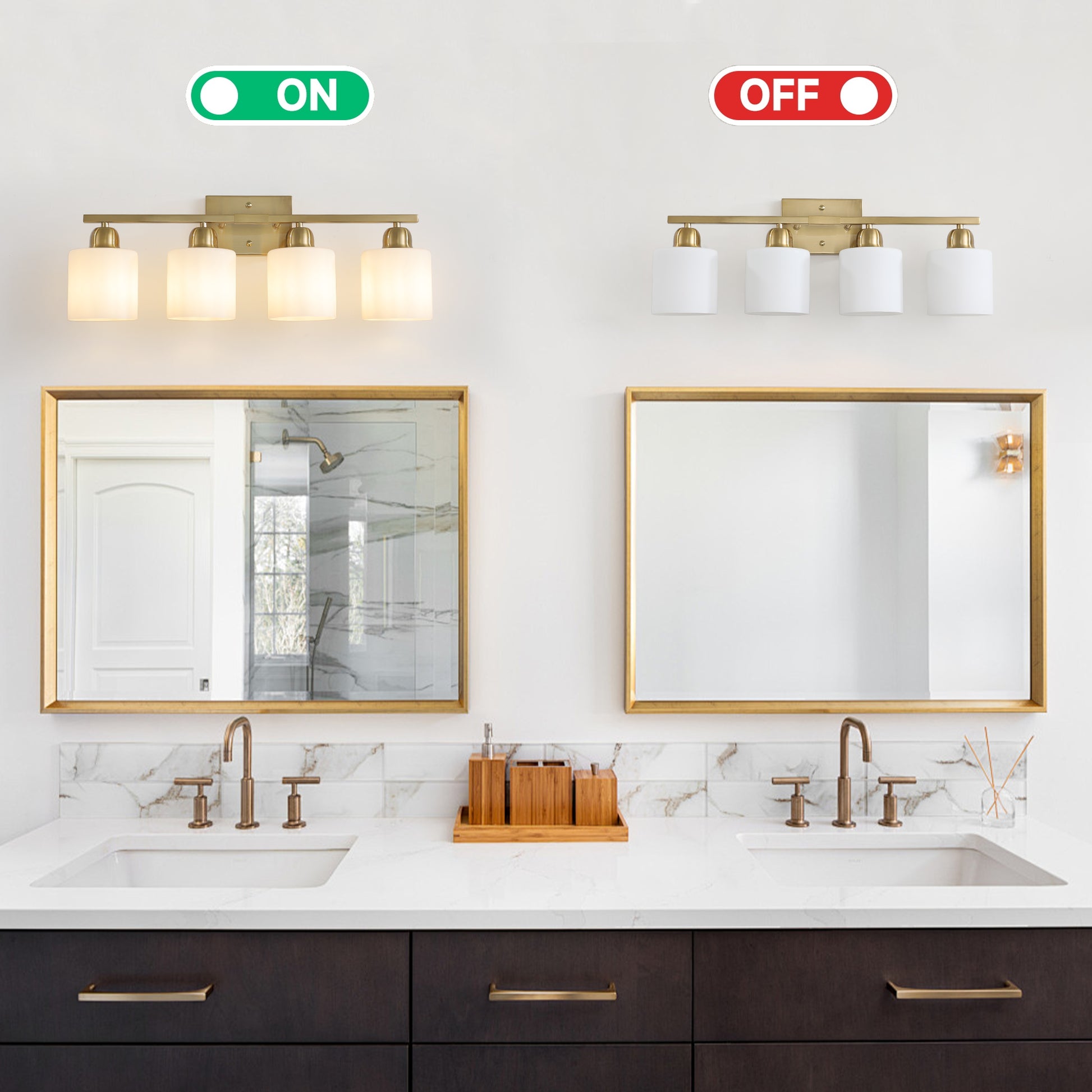 4-Light Gold Vanity Wall Light with Frosted Glass - view 5