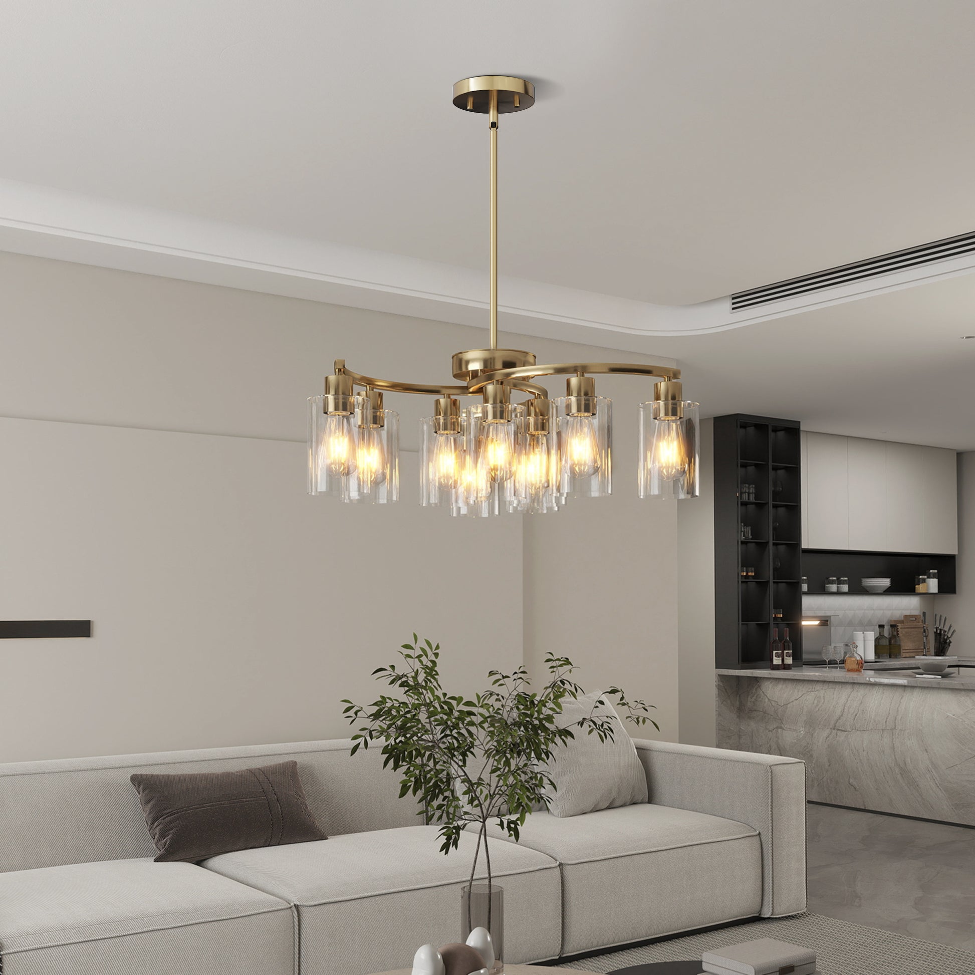 9-Light Gold Chandelier with Clear Glass Shades - view 2