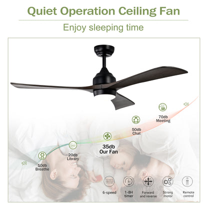 52" Matte Black Solid Wood Ceiling Fan with Remote - view 12