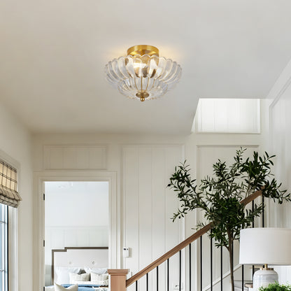 11.8" 3-Light Gold Semi-Flush Ceiling Light with Flower Glass - view 2