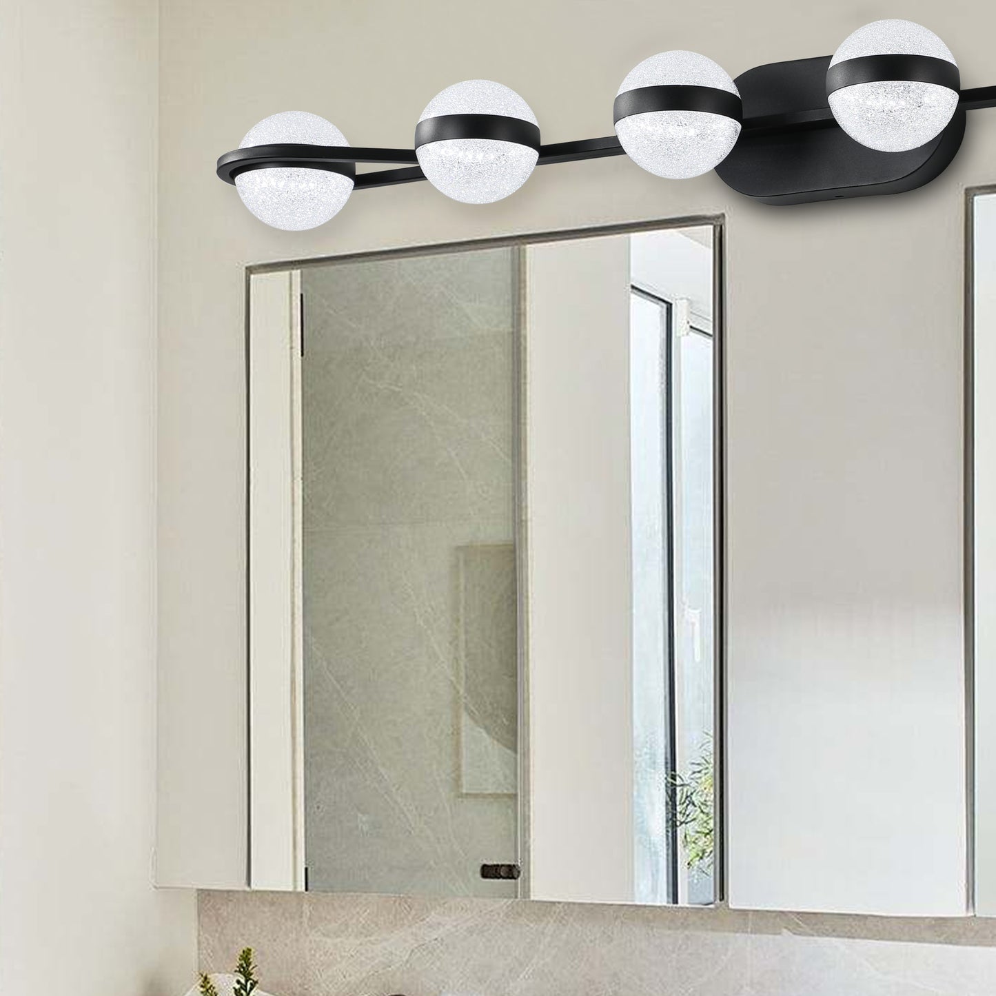 43" 6-Light Black LED Vanity Light with Crystal Sand Shades - view 3