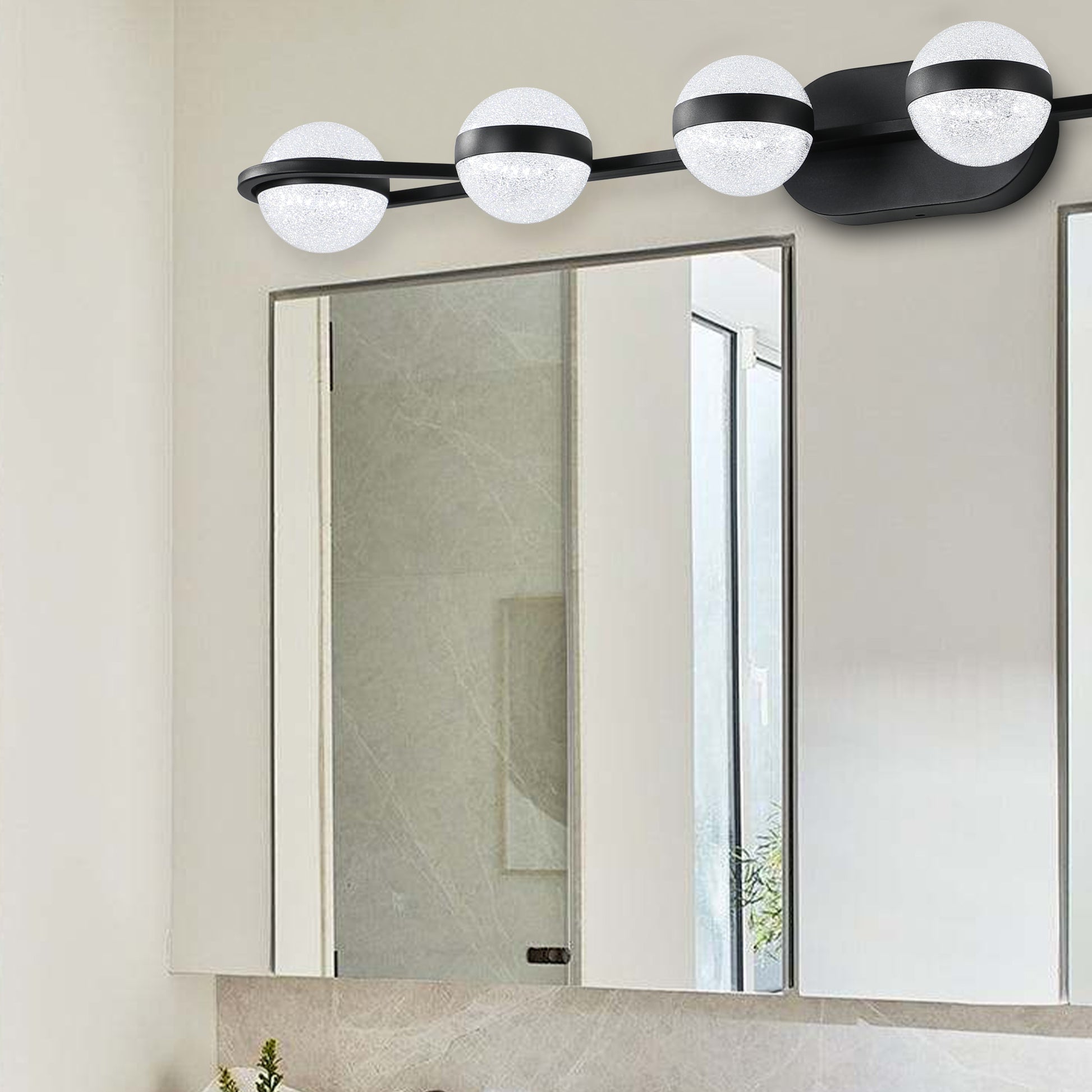 43" 6-Light Black LED Vanity Light with Crystal Sand Shades - view 3