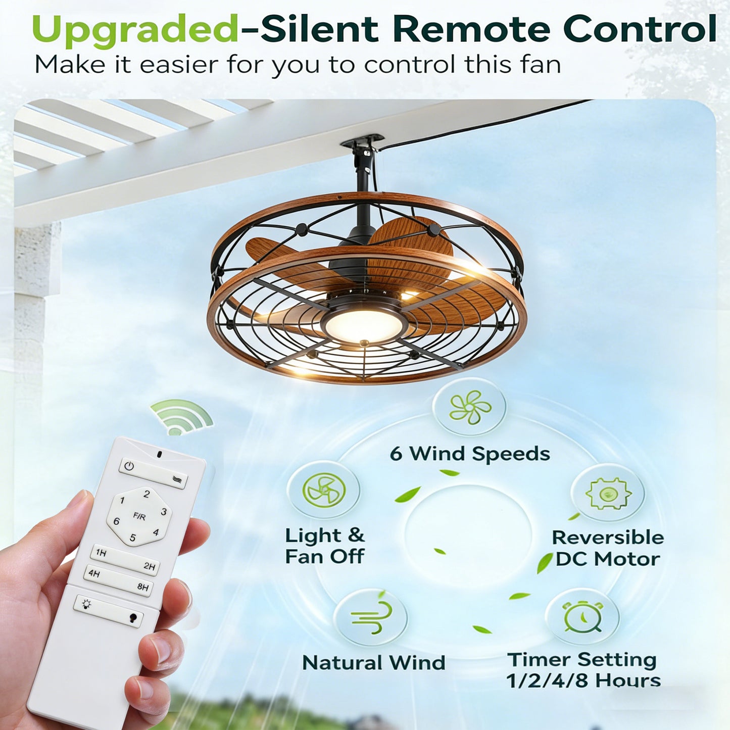 20" Matte Black Outdoor Ceiling Fan with Light and Remote - view 9