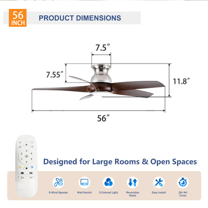 56" Nickel & Wood Ceiling Fan with Remote - view 6