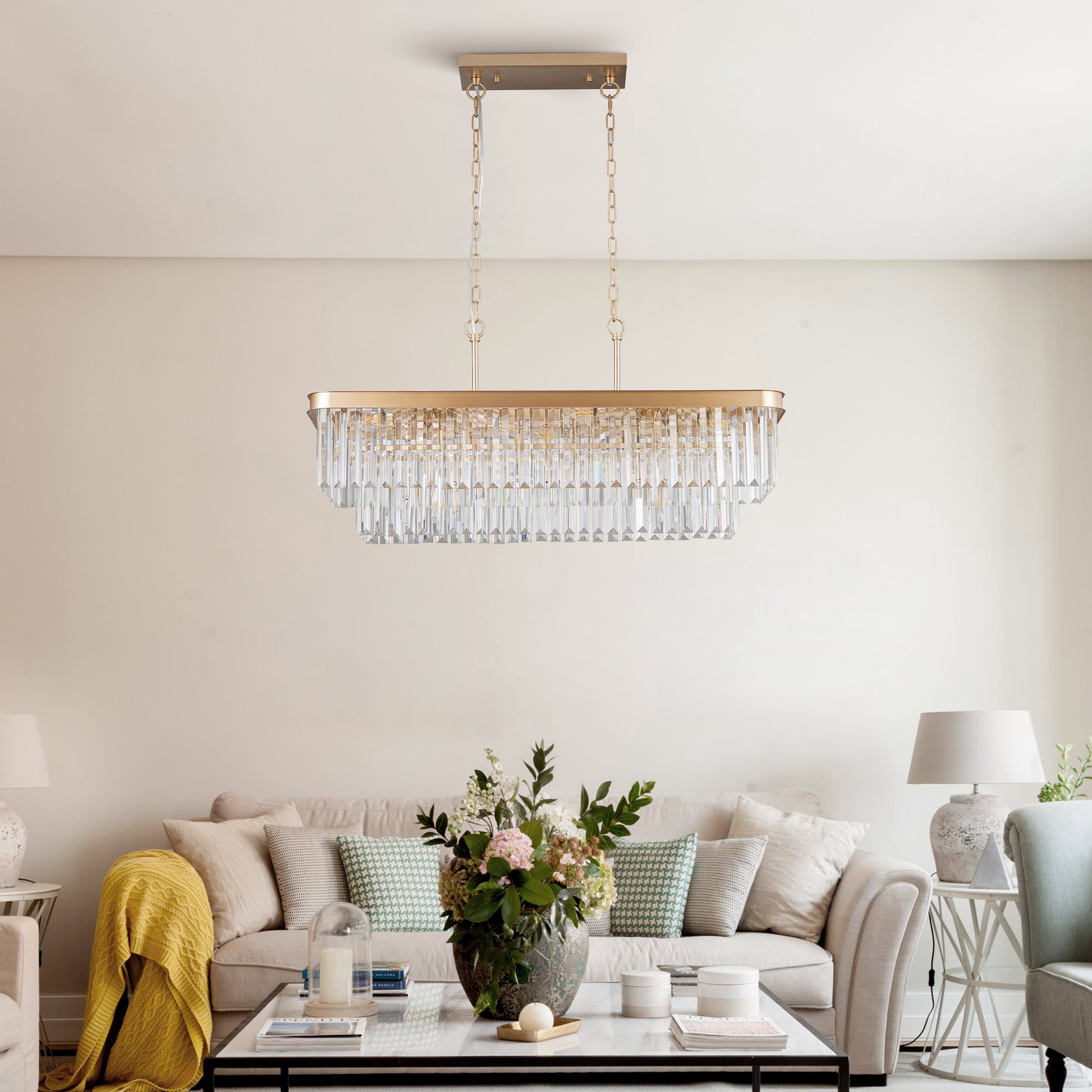 Gold Rectangular Crystal Farmhouse Chandelier - view 2