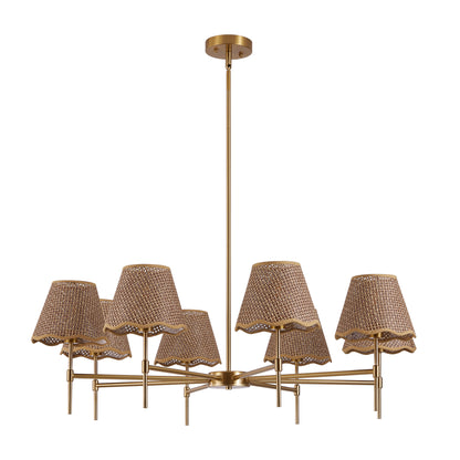 38.6" 8-Light Gold Rattan Farmhouse Chandelier - view 8