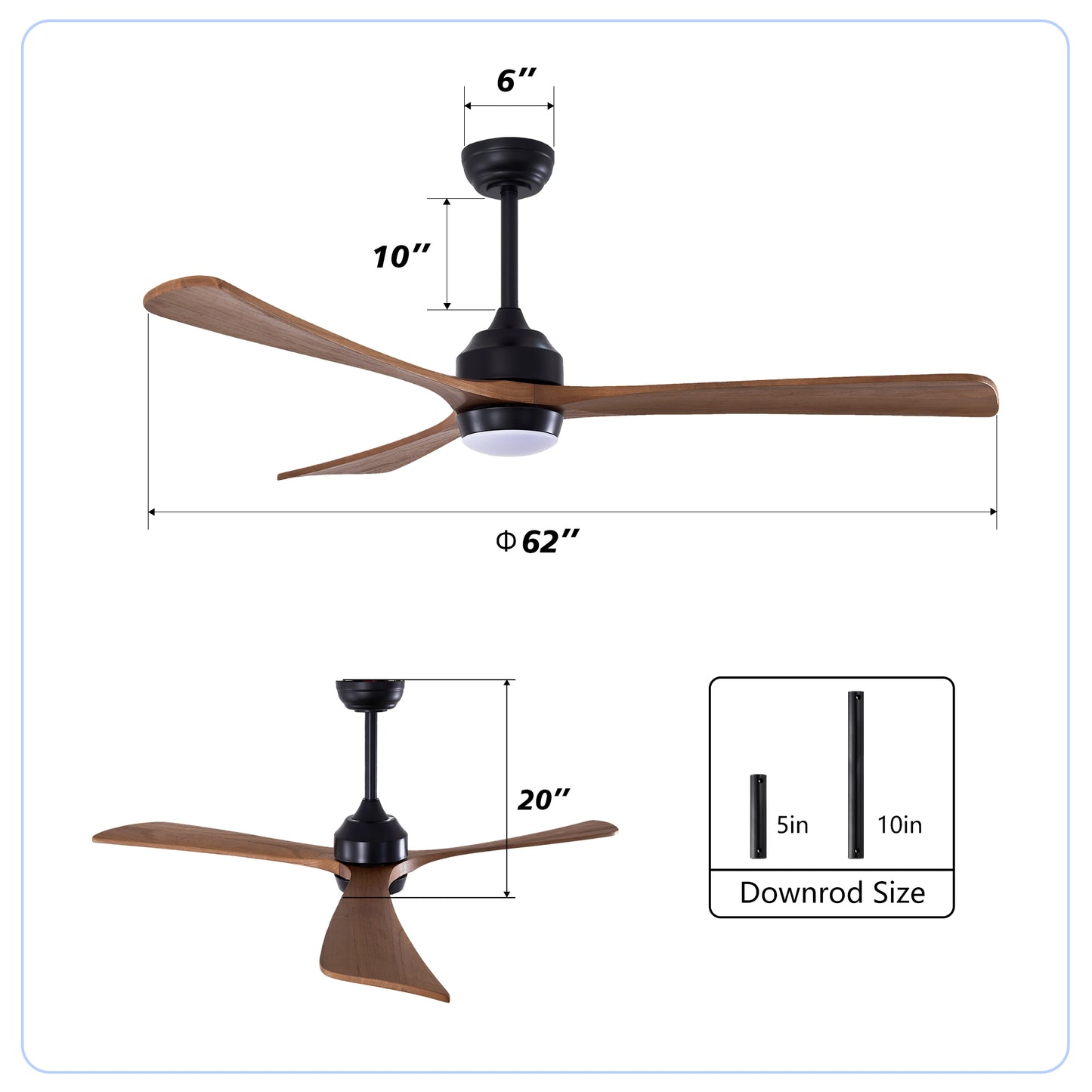 62" Matte Black 3-Blade Solid Wood Ceiling Fan with Remote - view 7