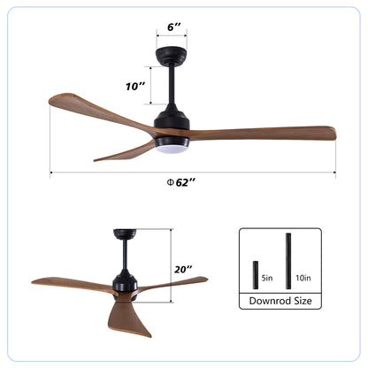 62" Matte Black 3-Blade Solid Wood Ceiling Fan with Remote - view 7