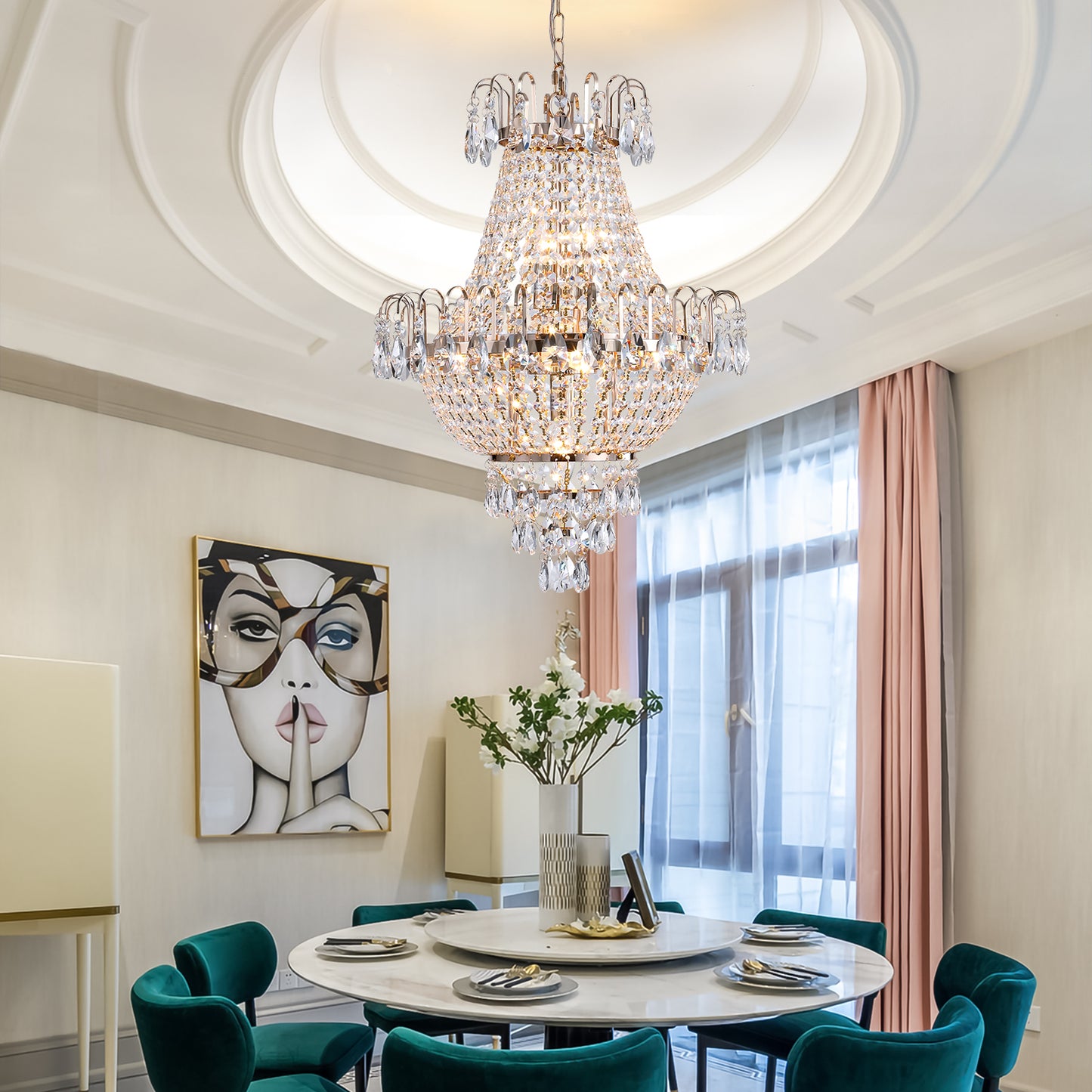 Large Contemporary Gold Crystal Chandelier - view 2