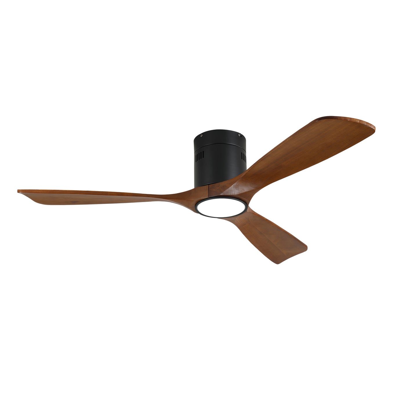 52" Matte Black & Wood Ceiling Fan with Dimmable LED
