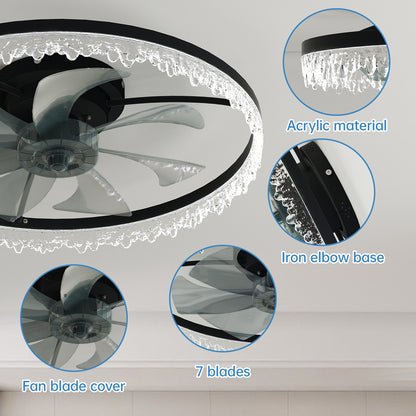 24" Black Crystal Flush Mount Ceiling Fan with Remote - view 3