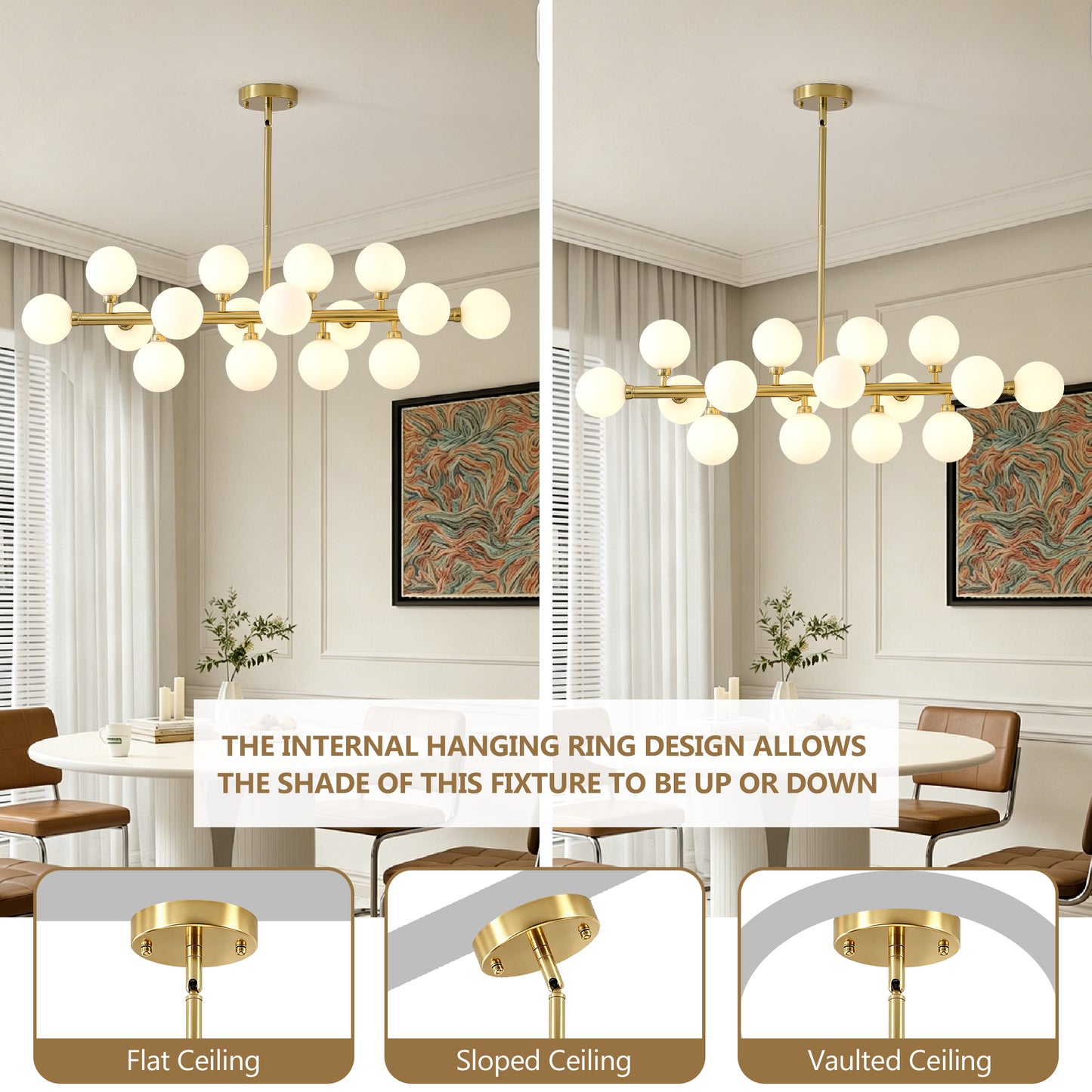 16-Light Gold Farmhouse Pendant Light with Opal Glass - view 7