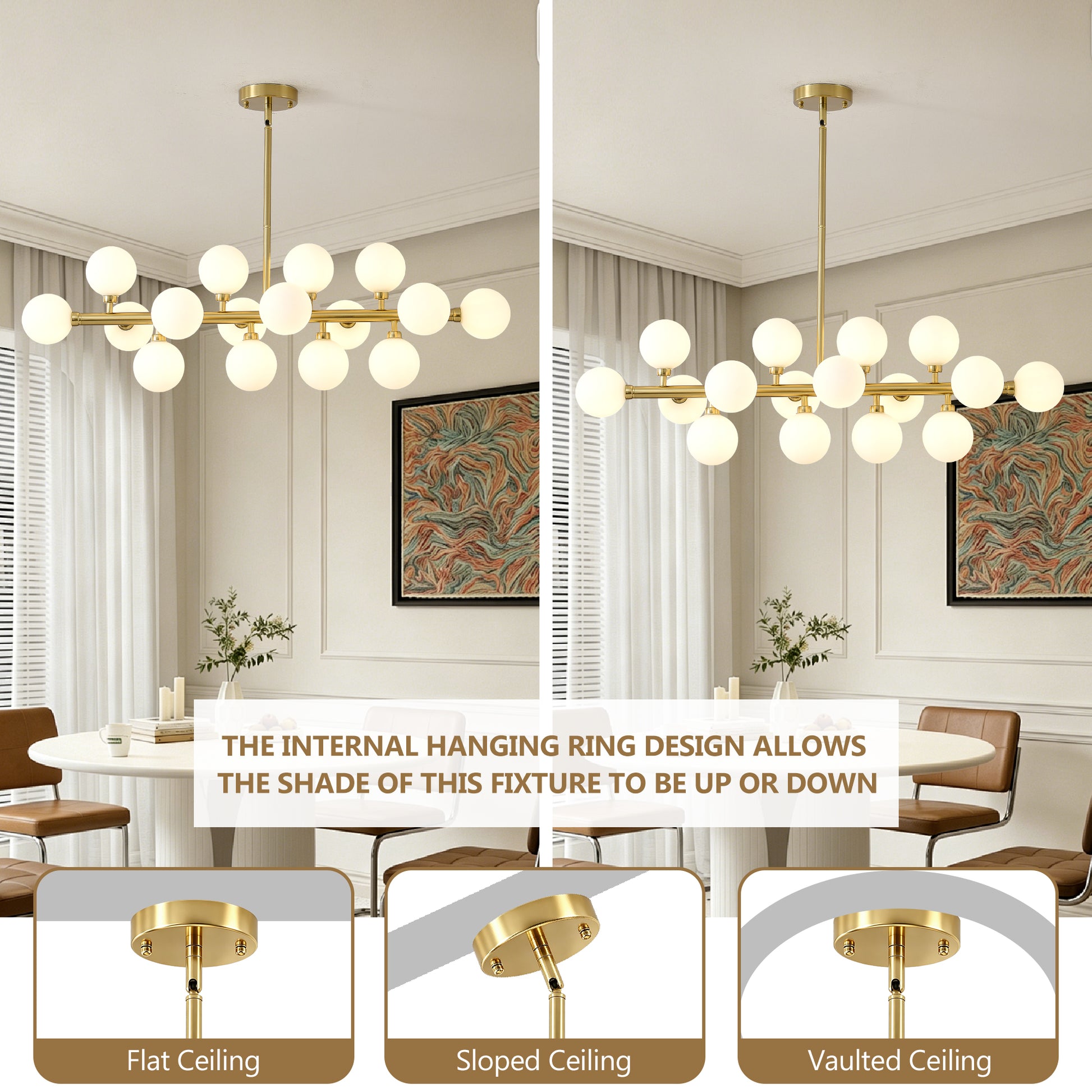 16-Light Gold Farmhouse Pendant Light with Opal Glass - view 7