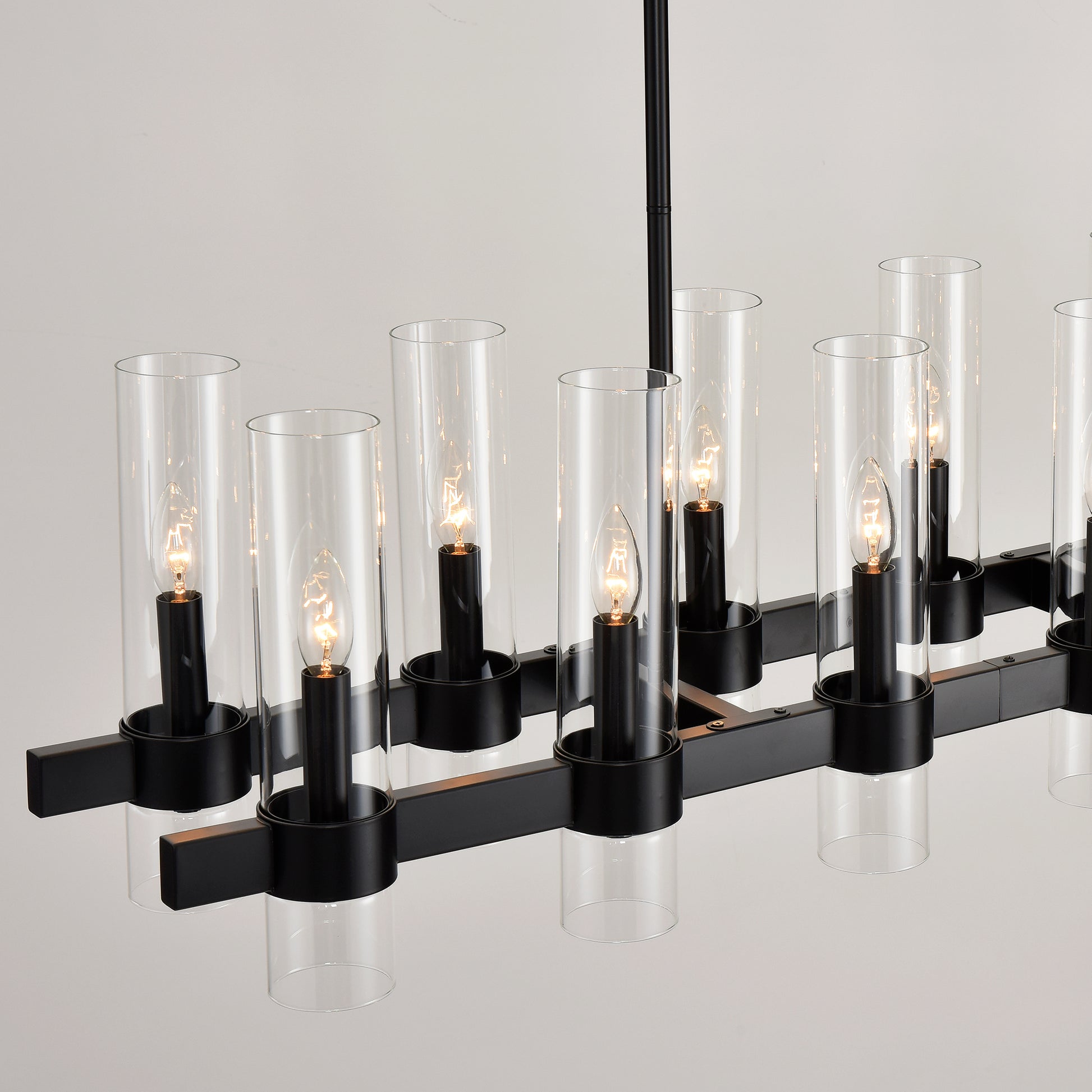 12-Light Black Linear Farmhouse Chandelier with Clear Glass - view 16