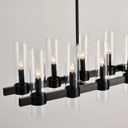 12-Light Black Linear Farmhouse Chandelier with Clear Glass - view 16
