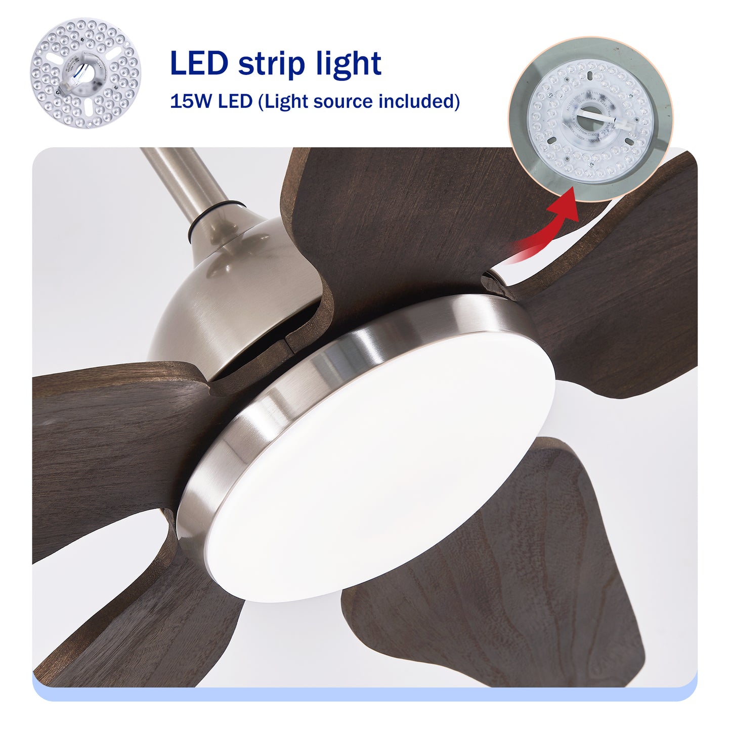 52" Nickel Reversible Ceiling Fan with Light - view 8