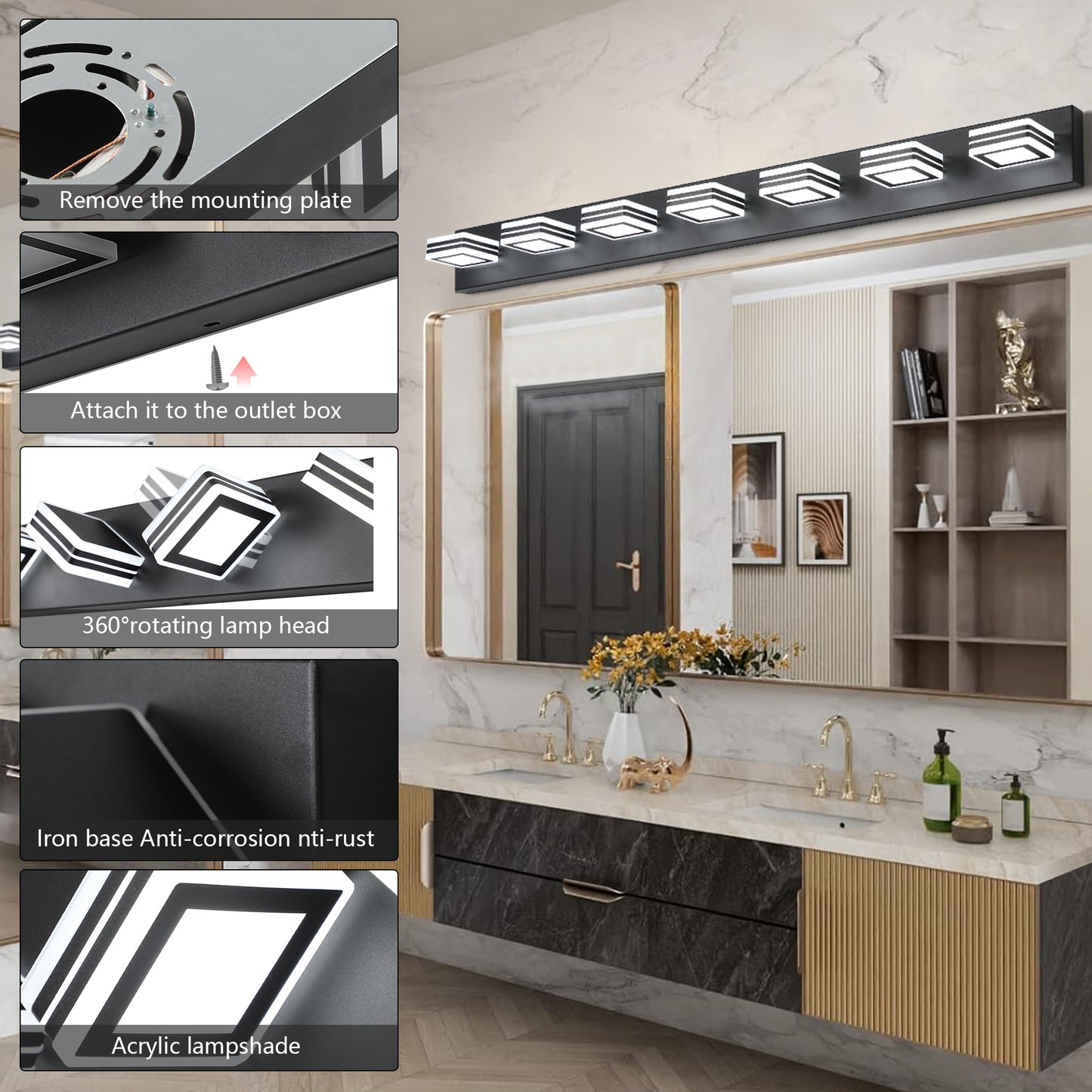 45" 7-Light Black LED Vanity Wall Light - view 9