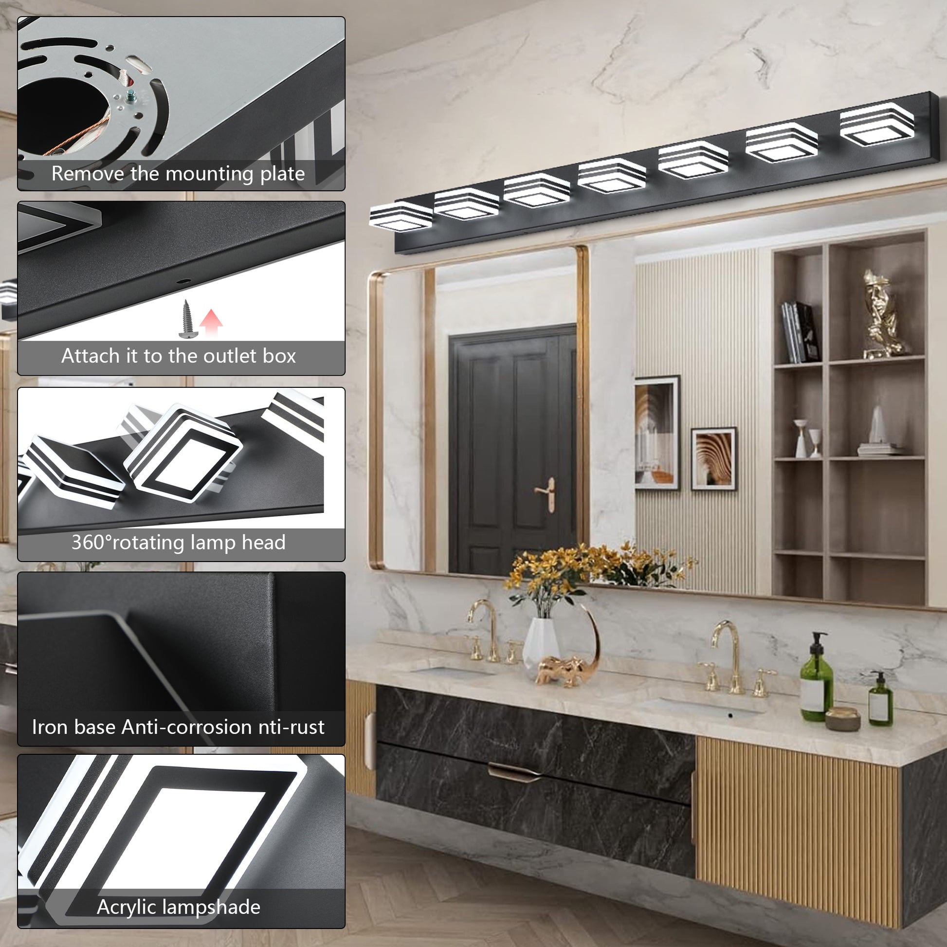 45" 7-Light Black LED Vanity Wall Light - view 9