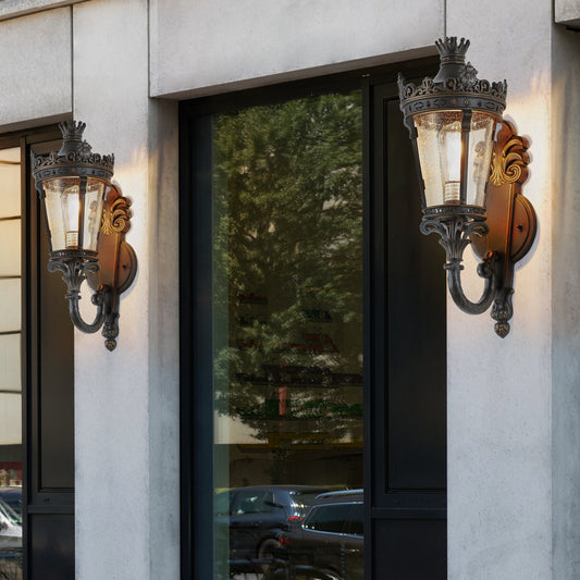 21"H Coffee Outdoor Wall Lantern with Crown Top - view 2