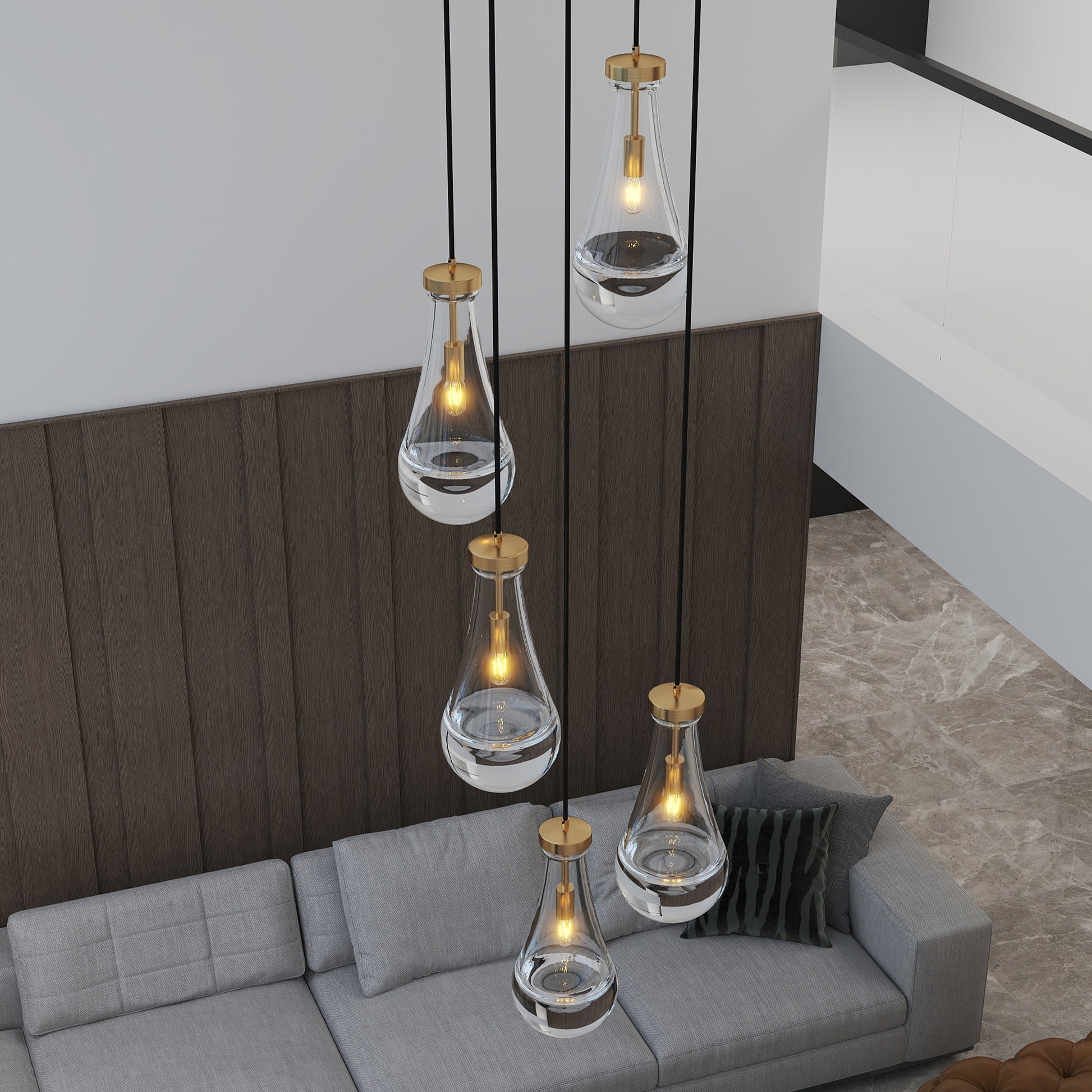 5-Light Brass Cluster Pendant Chandelier - view 5