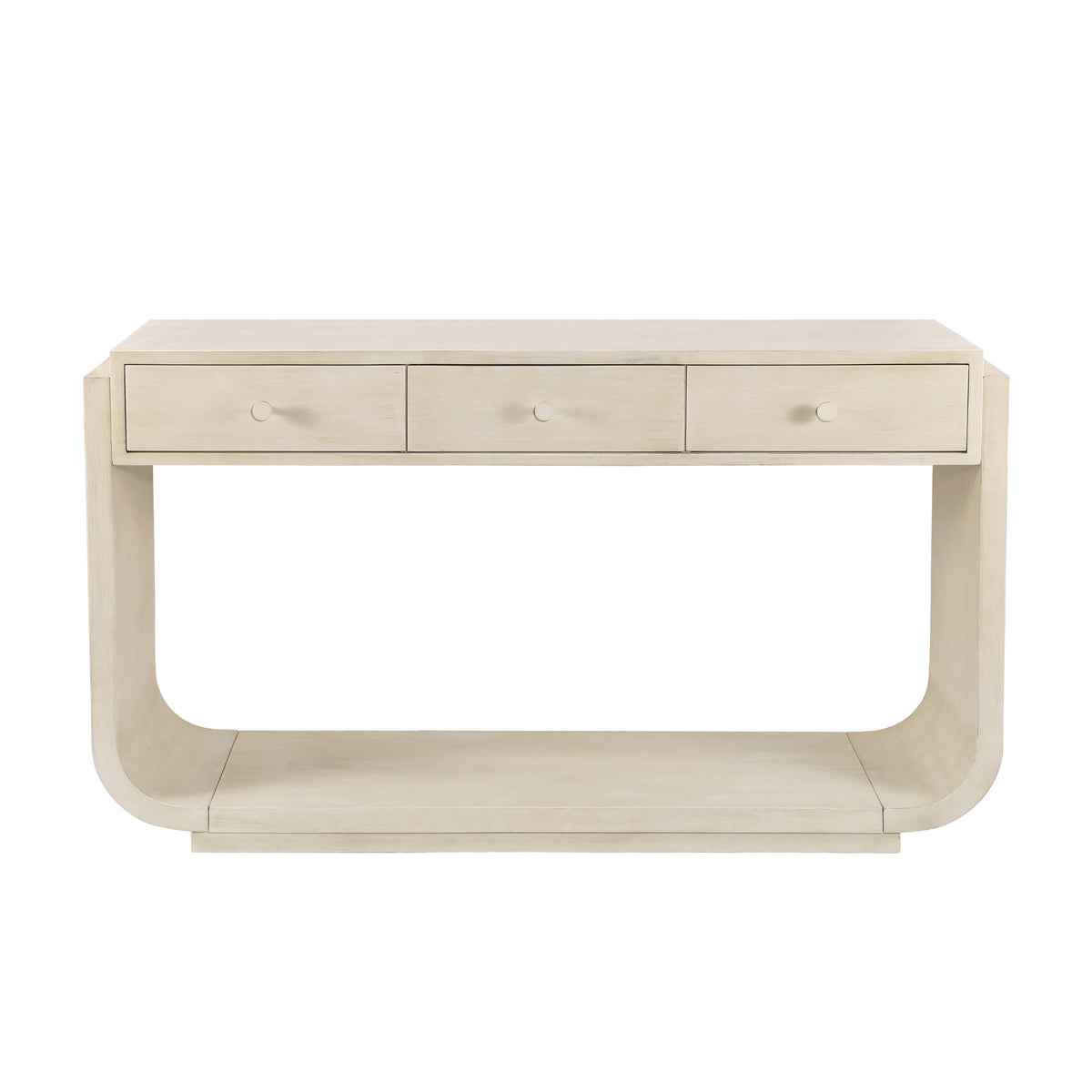 55" Beige Curved-Leg Console Table with 3 Drawers and Shelf