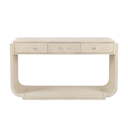 55" Beige Curved-Leg Console Table with 3 Drawers and Shelf