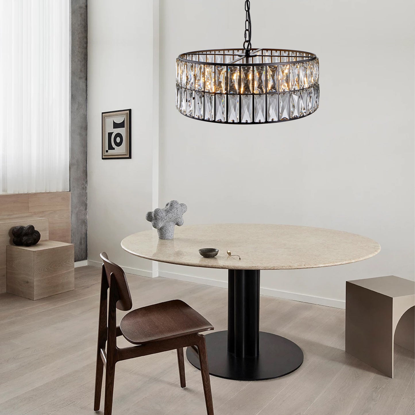 18" 6-Light Black Crystal Drum Chandelier - view 2