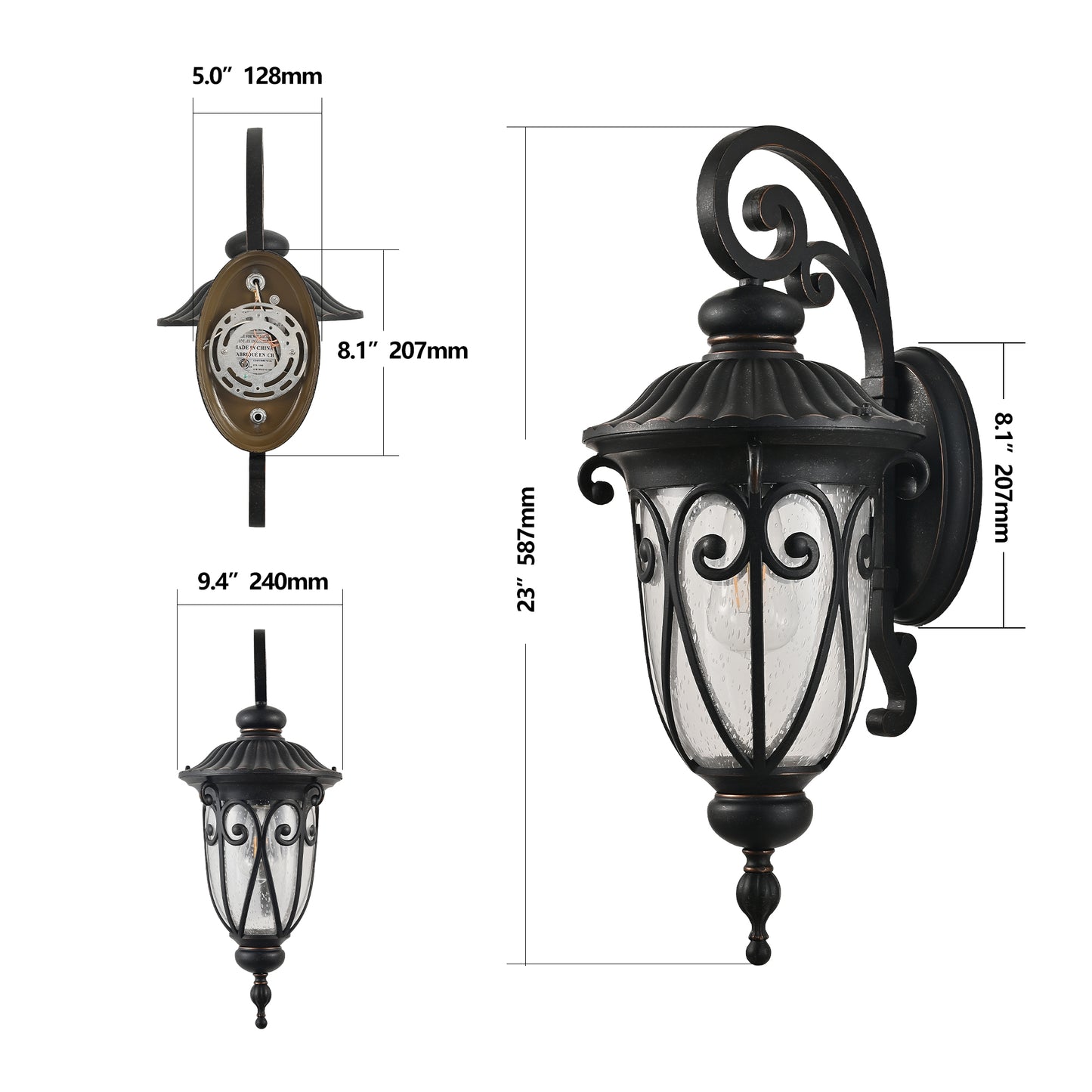 23"H Black Outdoor Wall Lantern with Bubble Glass - view 9