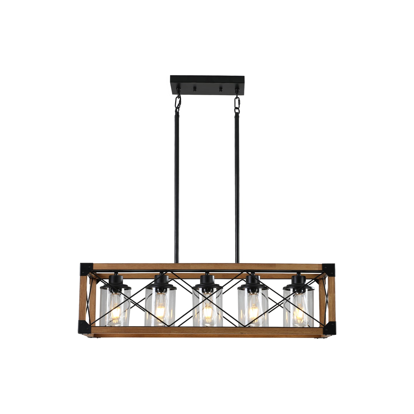 32" 5-Light Walnut Farmhouse Rectangle Chandelier - view 11