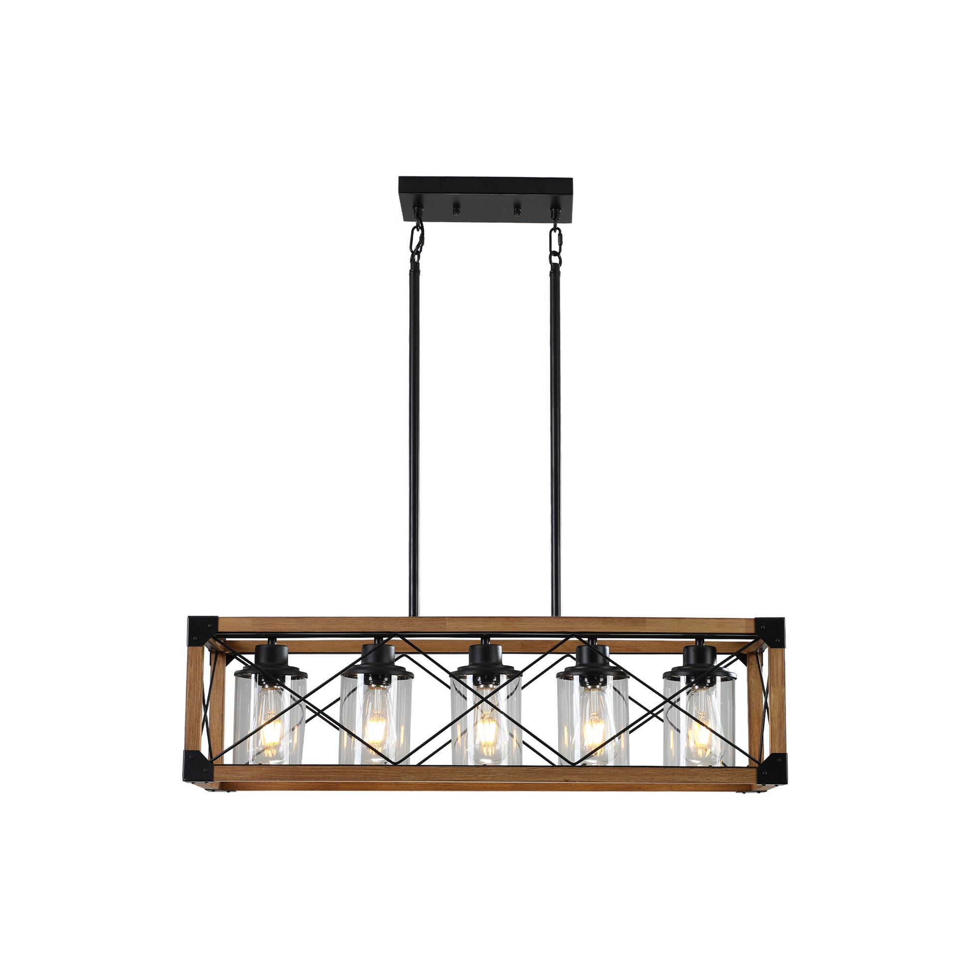 32" 5-Light Walnut Farmhouse Rectangle Chandelier - view 11