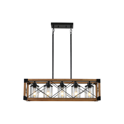 32" 5-Light Walnut Farmhouse Rectangle Chandelier - view 11