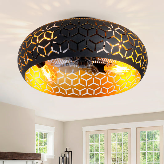19.7" Black & Gold Caged Ceiling Fan with Remote - view 2