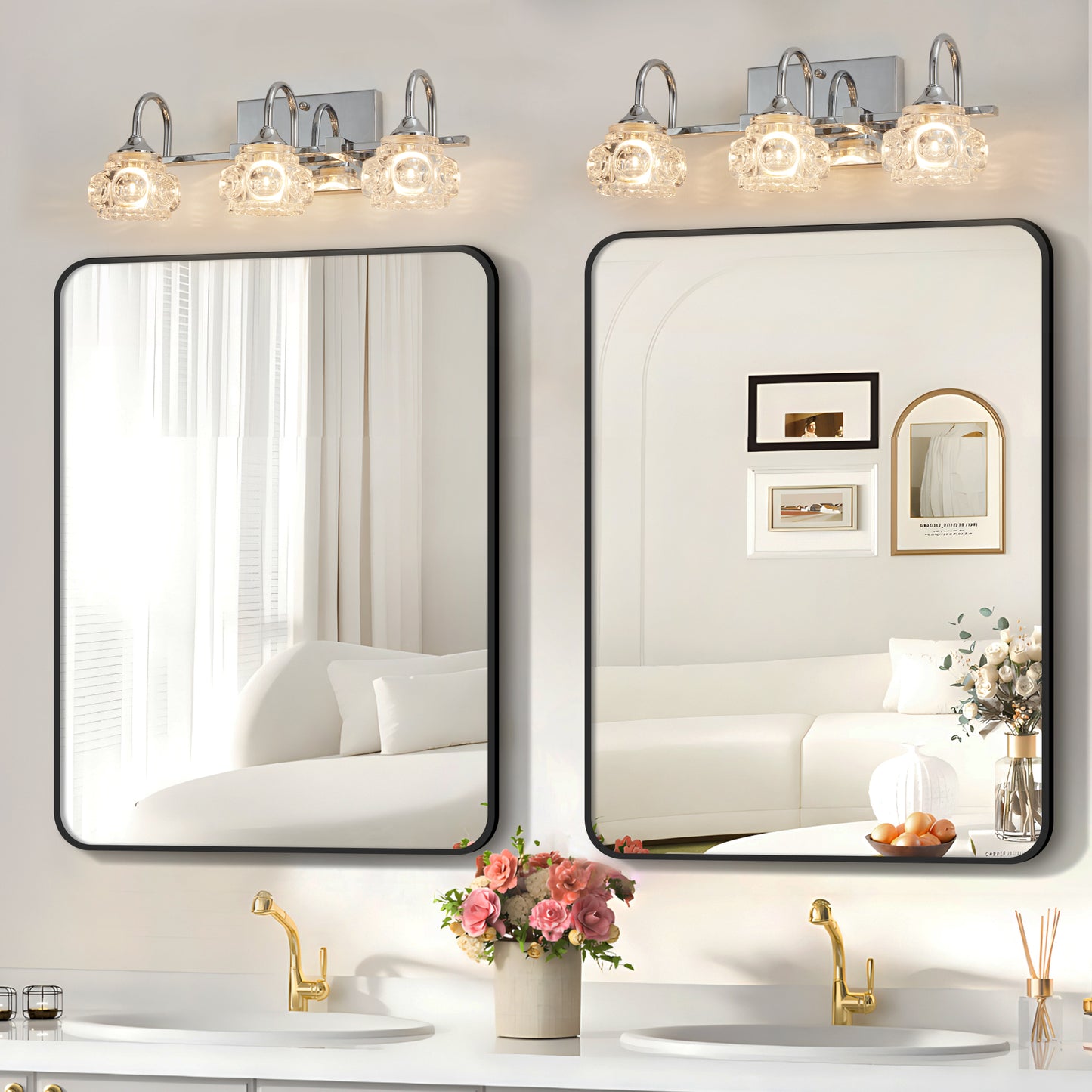 17" 3-Light Nickel Vintage Crystal Vanity Light - view 3