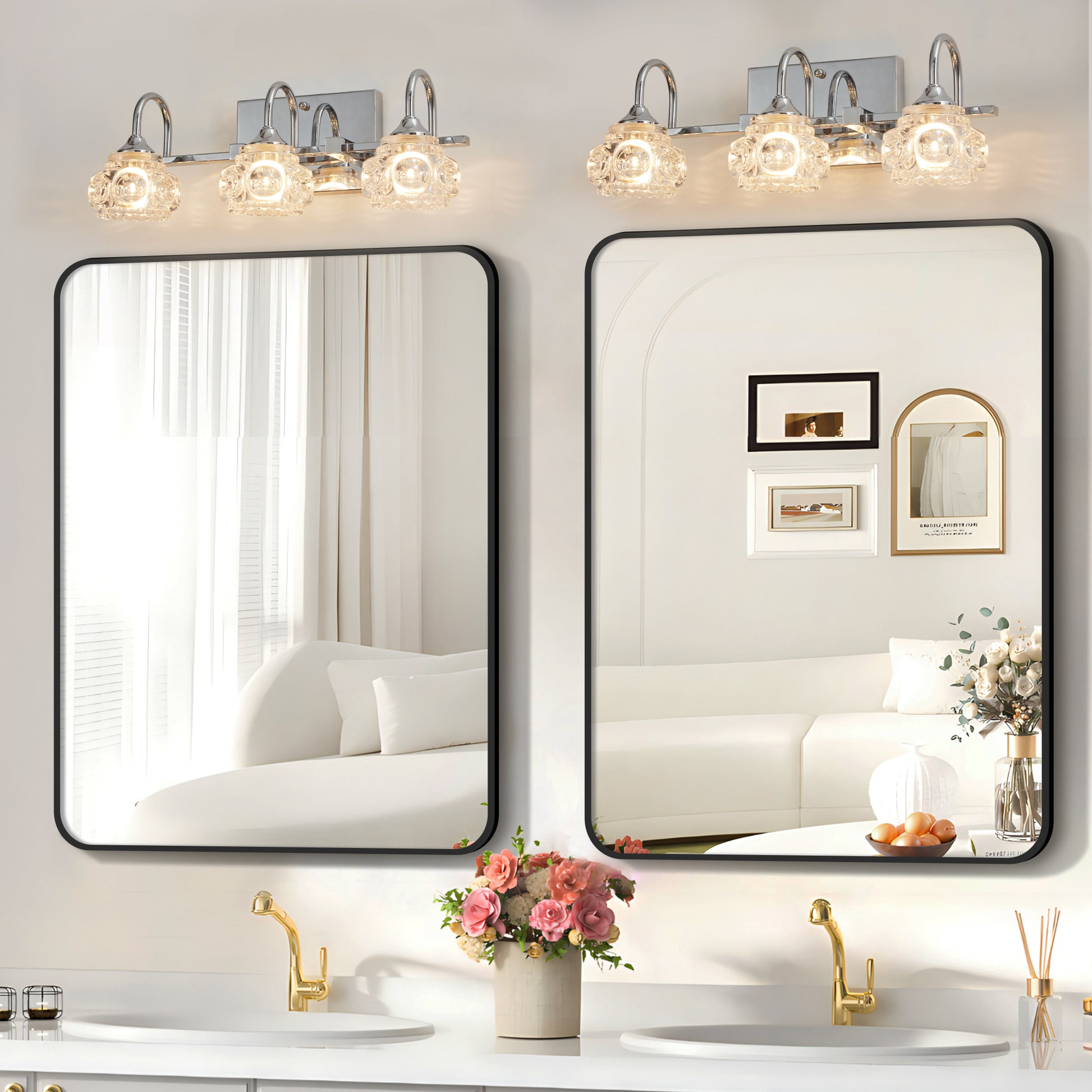 17" 3-Light Nickel Vintage Crystal Vanity Light - view 3