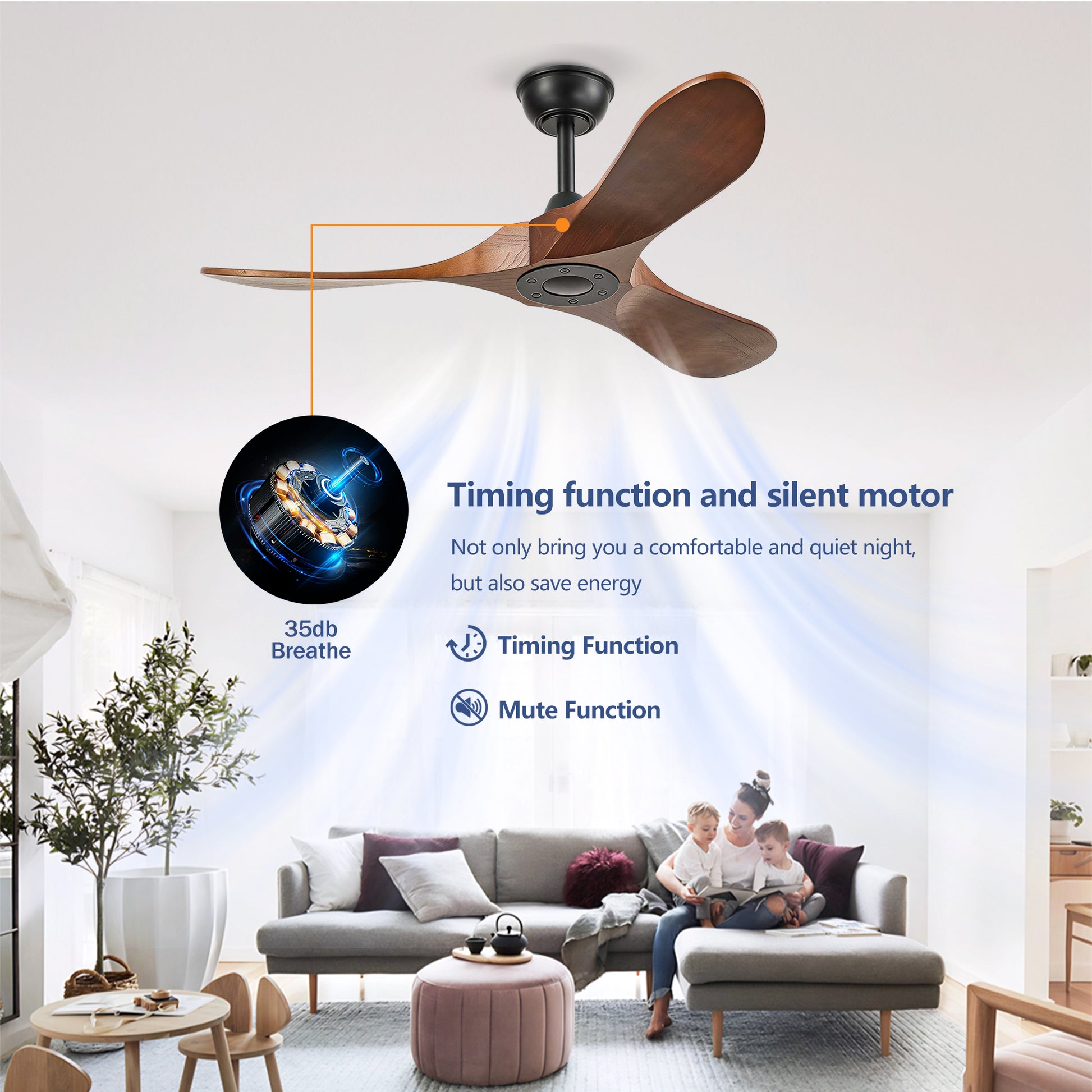 42" Matte Black Solid Wood Ceiling Fan with Remote - view 14