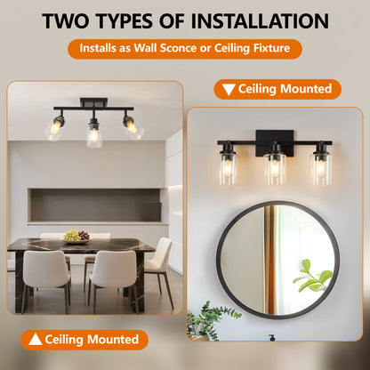 3-Light Black Semi Flush Mount Ceiling Light with Clear Glass - view 5
