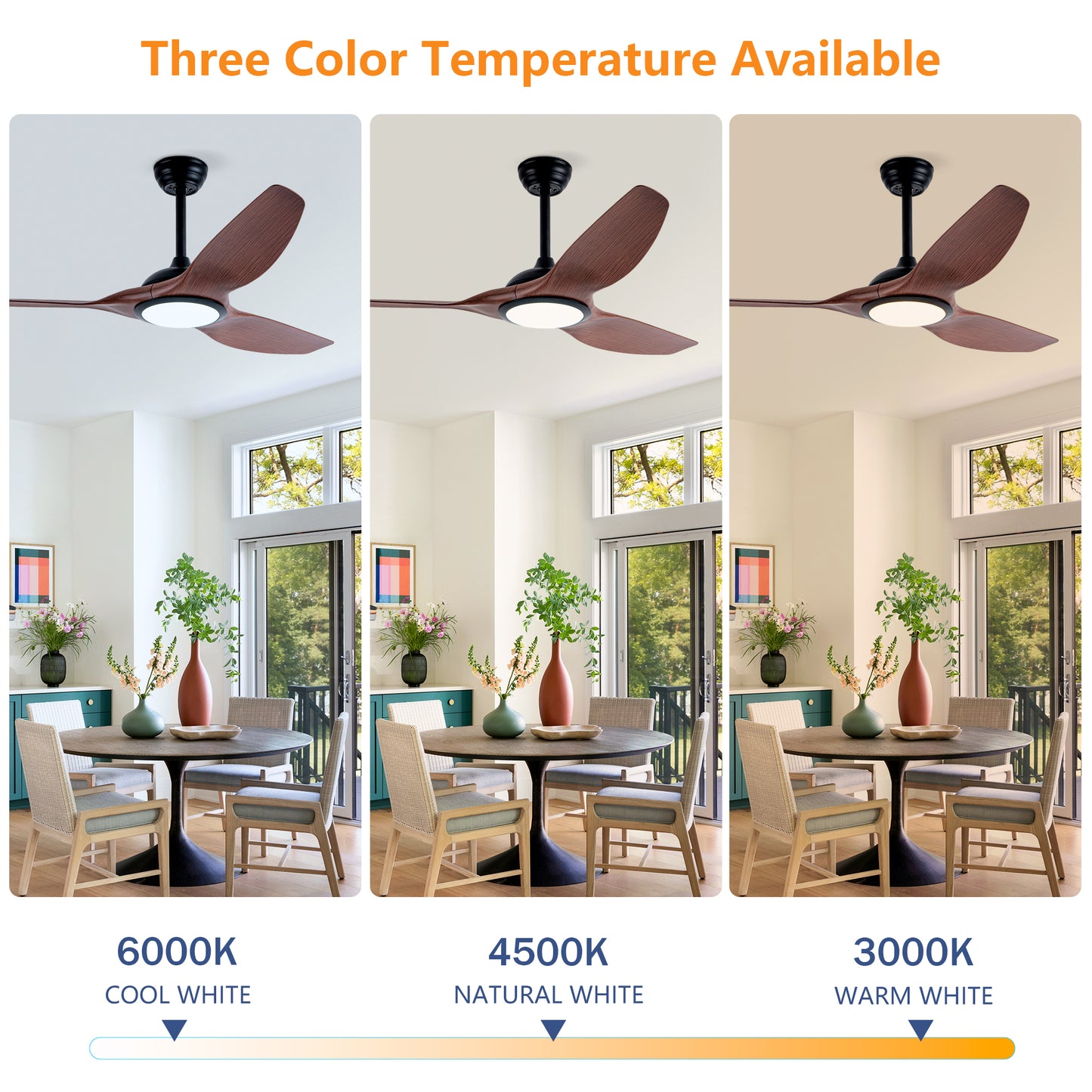 52" Matte Black & Wood Ceiling Fan with Remote - view 9