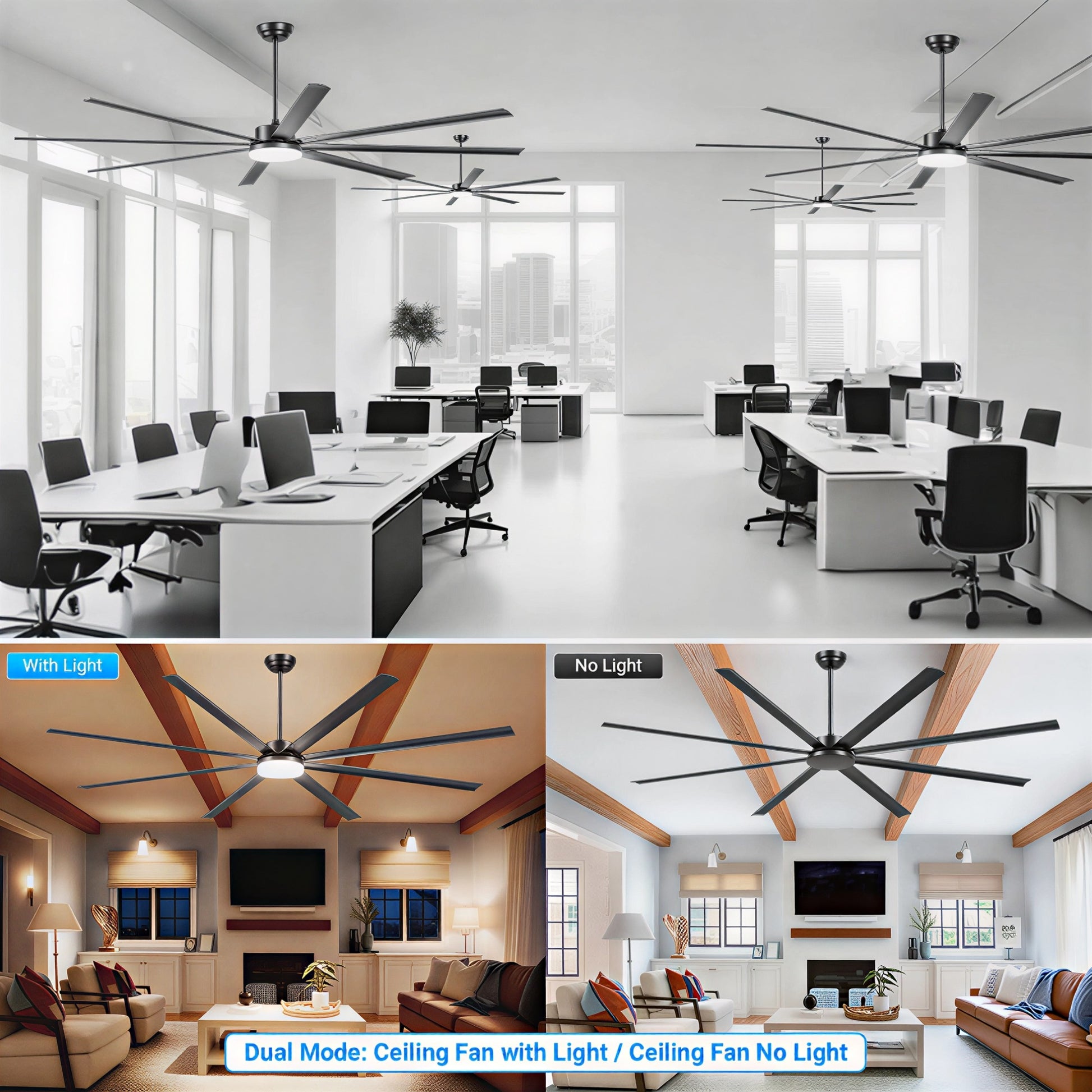 96" Black Industrial Ceiling Fan with Remote - view 3